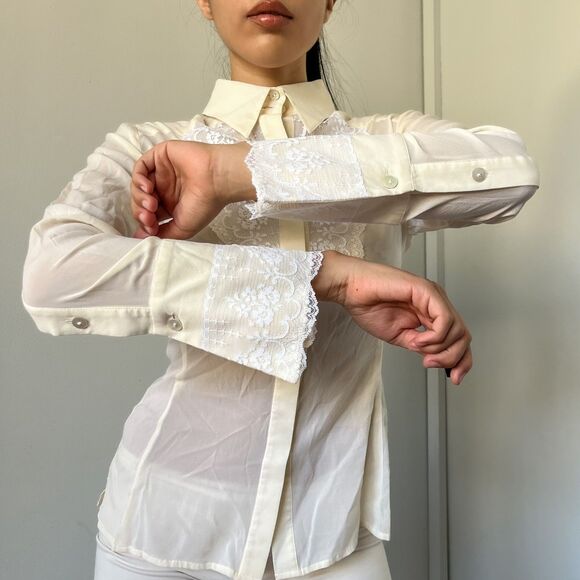 Y2K Bebe Cream Silk Lace Blouse - Picture 4 of 6